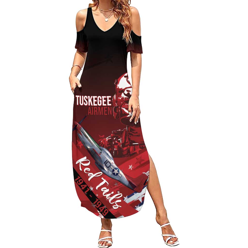 Tuskegee Airmen Red Tails Summer Maxi Dress Straighten Up and Fly Right - Black Red - Wonder Print Shop