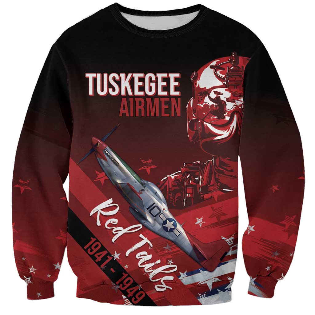 Tuskegee Airmen Red Tails Sweatshirt Straighten Up and Fly Right - Black Red - Wonder Print Shop