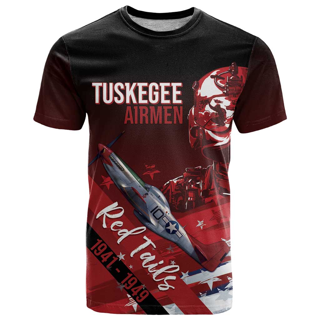 Tuskegee Airmen Red Tails T Shirt Straighten Up and Fly Right - Black Red - Wonder Print Shop