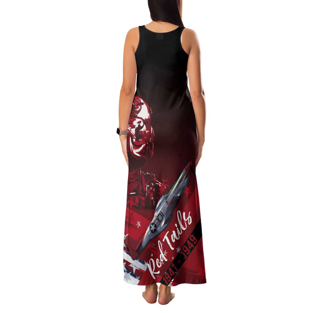 Tuskegee Airmen Red Tails Tank Maxi Dress Straighten Up and Fly Right - Black Red - Wonder Print Shop