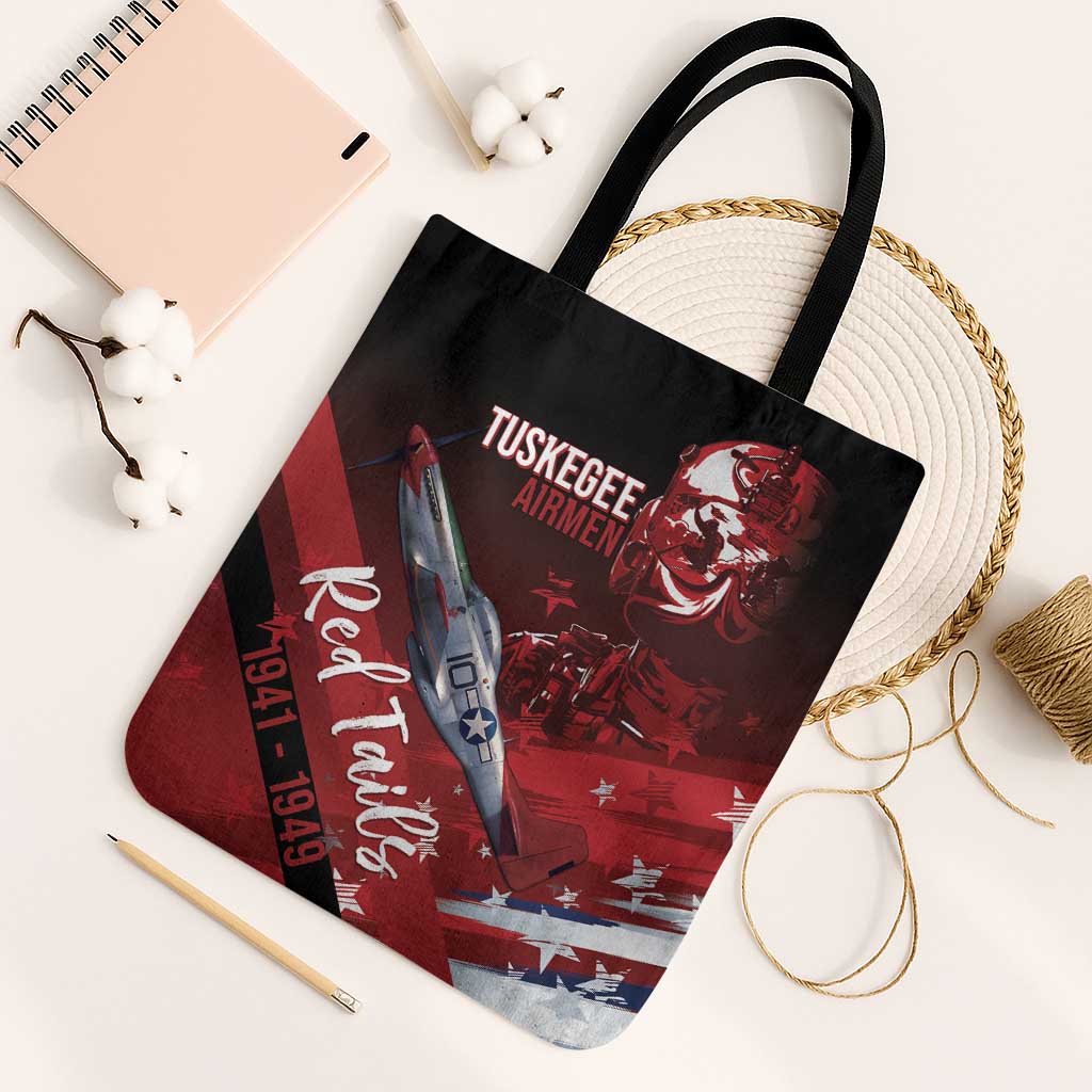 Tuskegee Airmen Red Tails Tote Bag Straighten Up and Fly Right - Black Red - Wonder Print Shop
