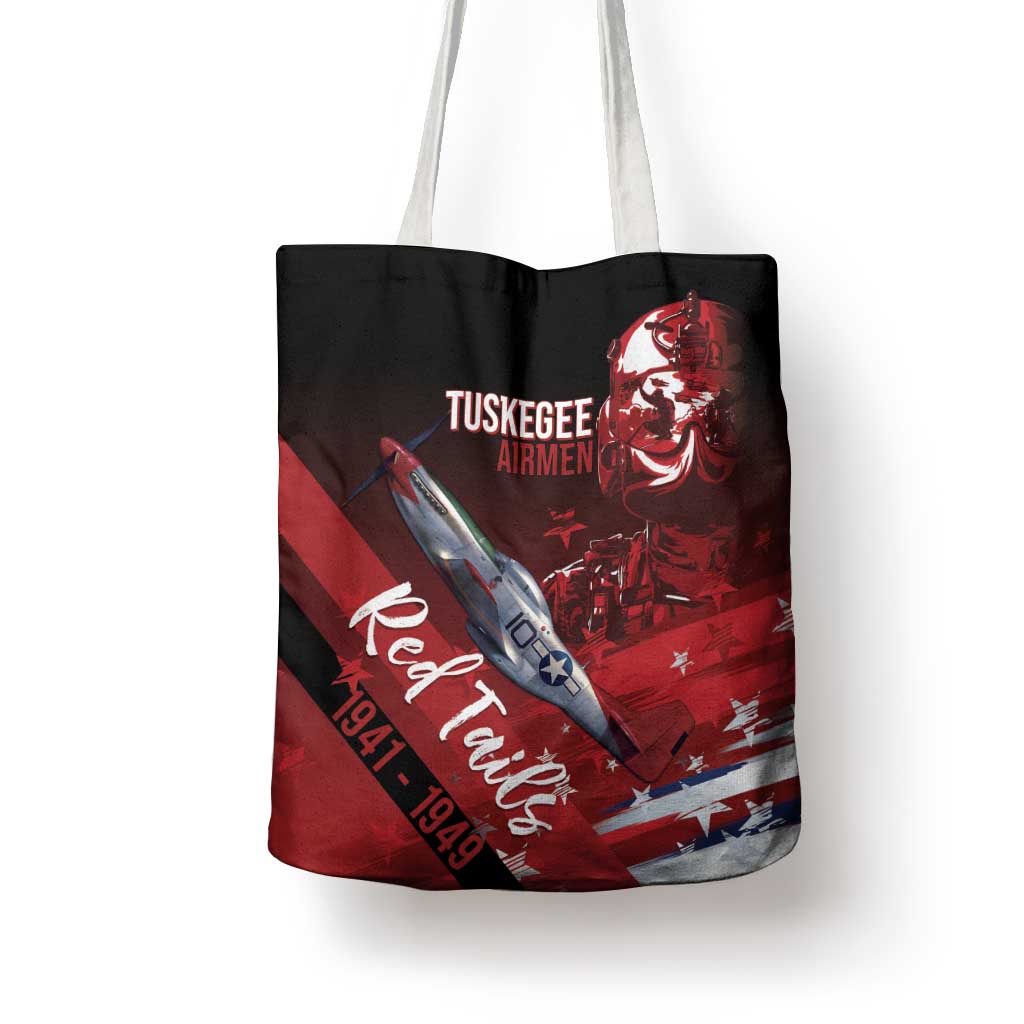 Tuskegee Airmen Red Tails Tote Bag Straighten Up and Fly Right - Black Red - Wonder Print Shop