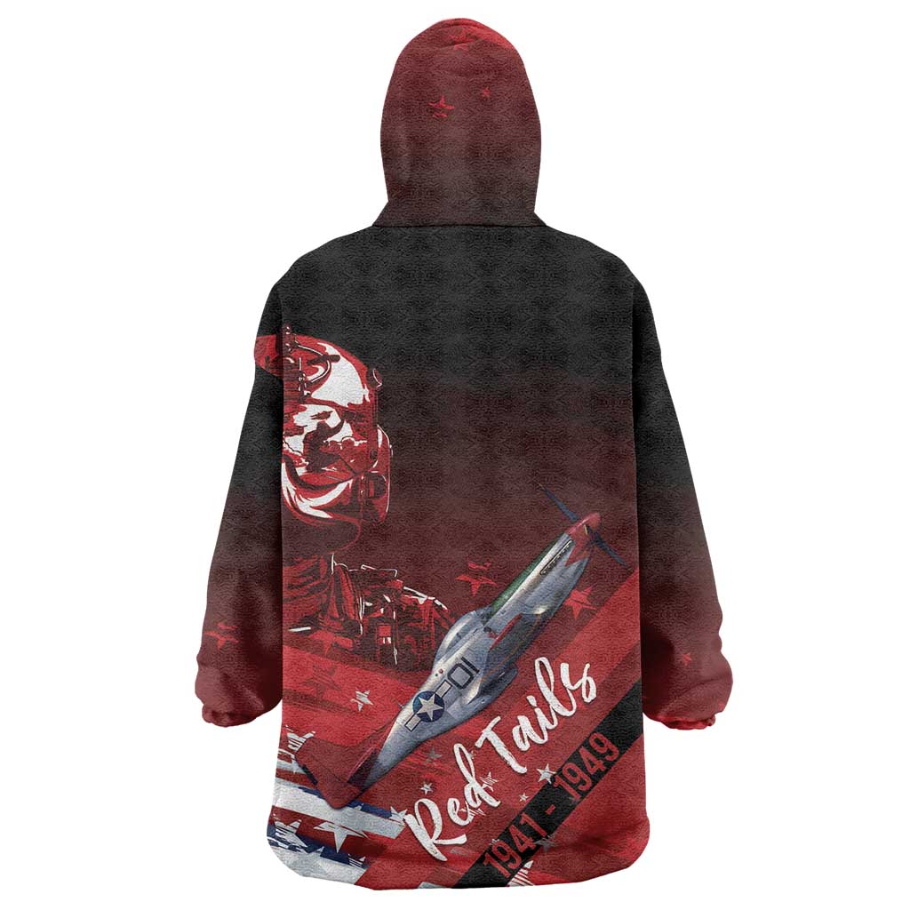 Tuskegee Airmen Red Tails Wearable Blanket Hoodie Straighten Up and Fly Right - Black Red - Wonder Print Shop