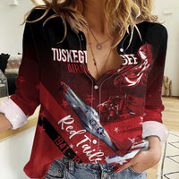 Tuskegee Airmen Red Tails Women Casual Shirt Straighten Up and Fly Right - Black Red - Wonder Print Shop