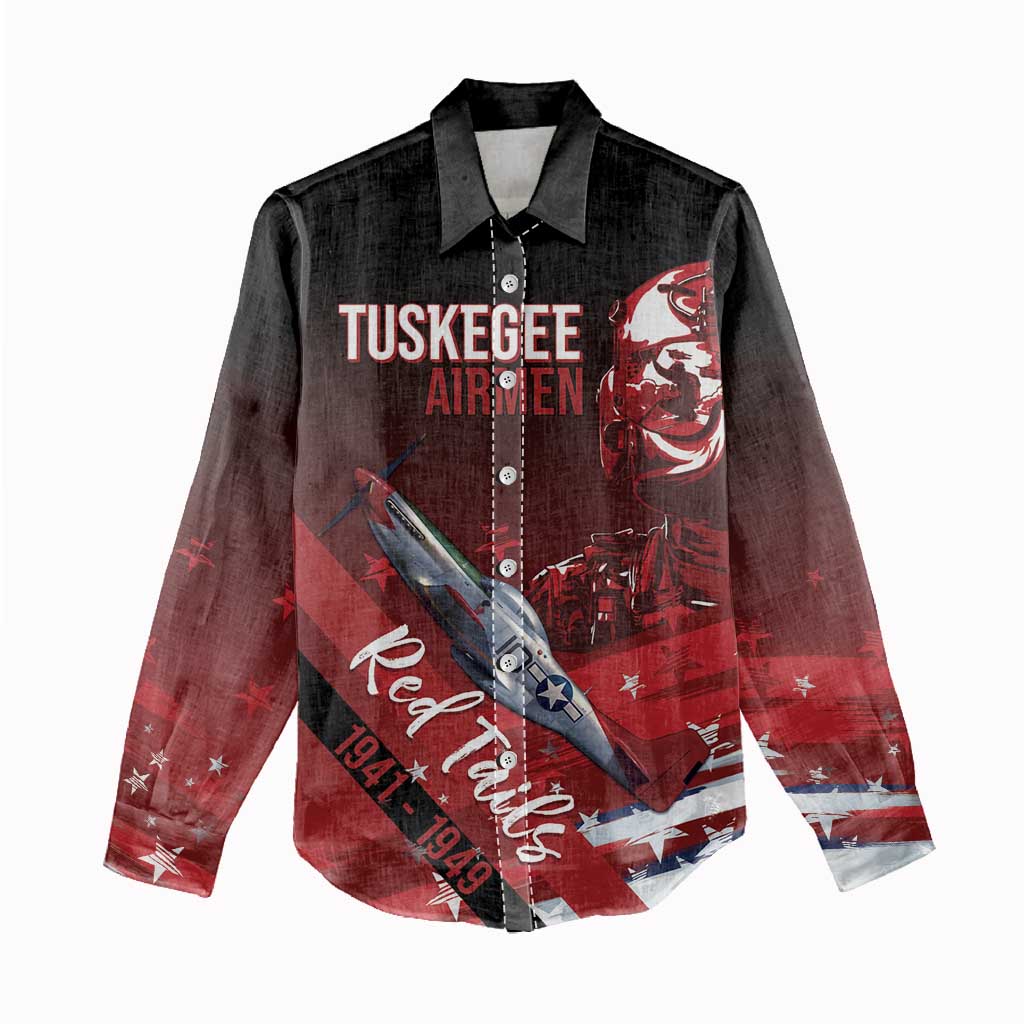 Tuskegee Airmen Red Tails Women Casual Shirt Straighten Up and Fly Right - Black Red - Wonder Print Shop