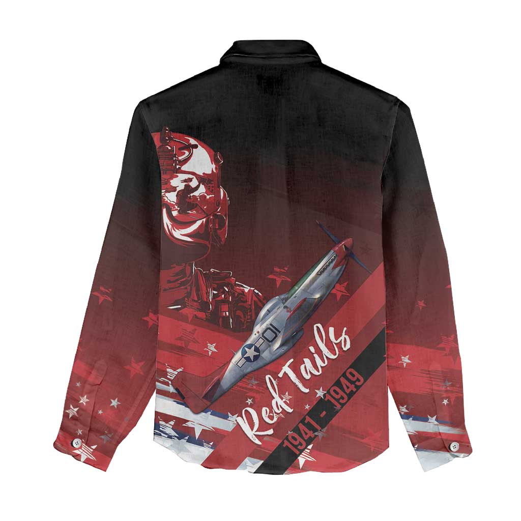 Tuskegee Airmen Red Tails Women Casual Shirt Straighten Up and Fly Right - Black Red - Wonder Print Shop
