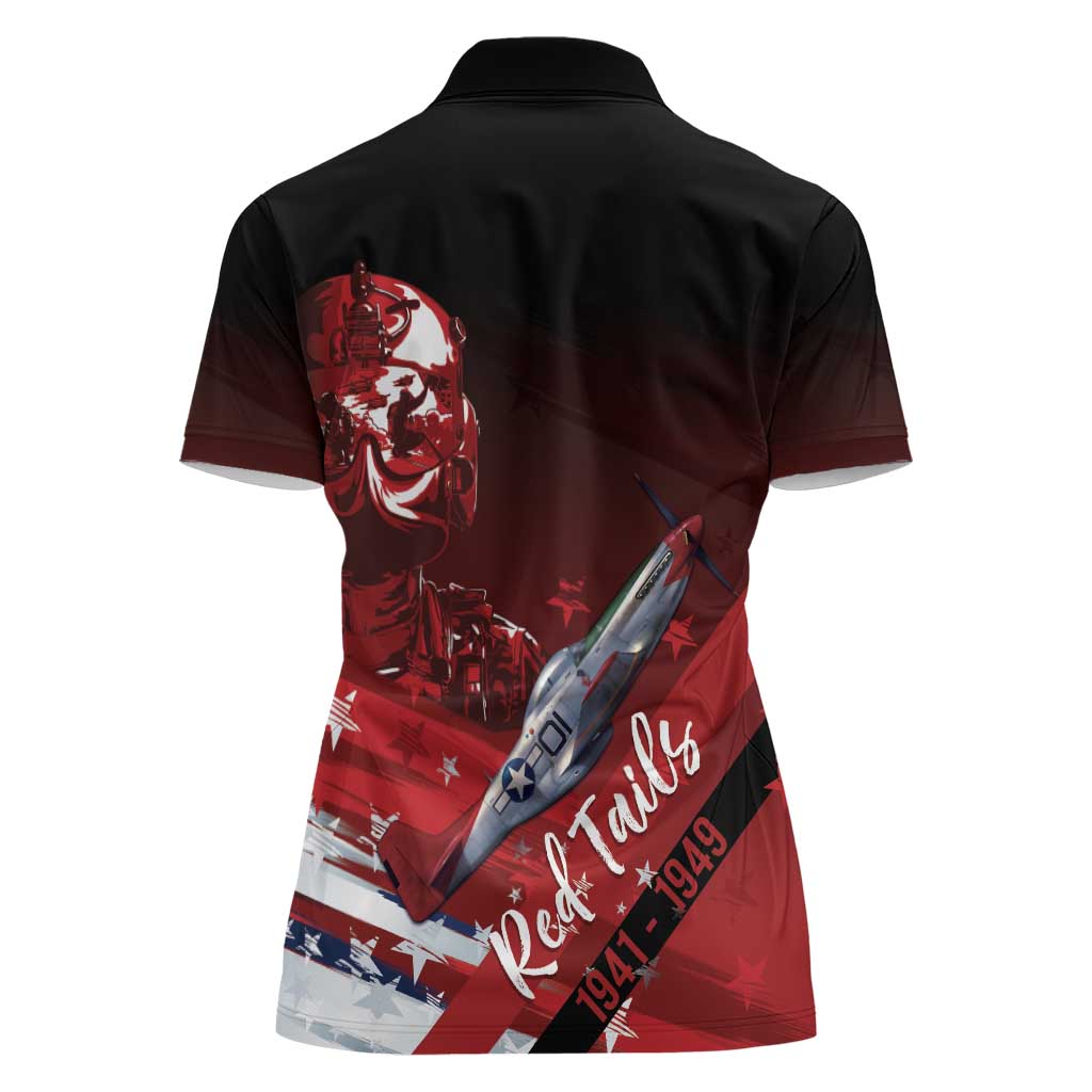 Tuskegee Airmen Red Tails Women Polo Shirt Straighten Up and Fly Right - Black Red - Wonder Print Shop