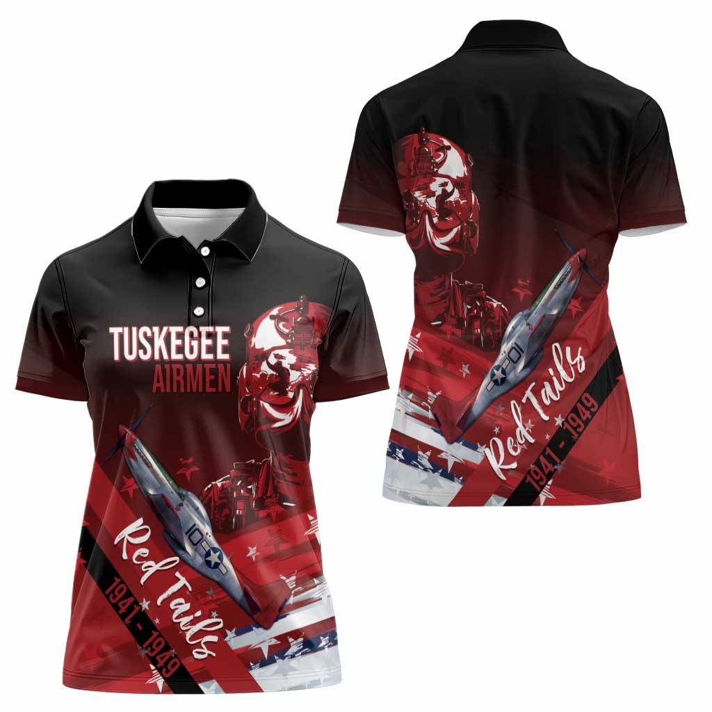 Tuskegee Airmen Red Tails Women Polo Shirt Straighten Up and Fly Right - Black Red - Wonder Print Shop