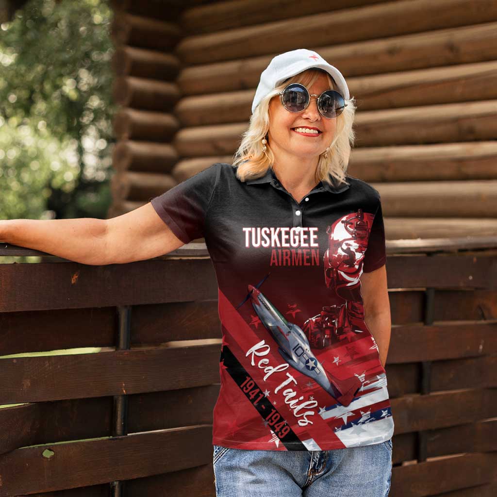 Tuskegee Airmen Red Tails Women Polo Shirt Straighten Up and Fly Right - Black Red - Wonder Print Shop