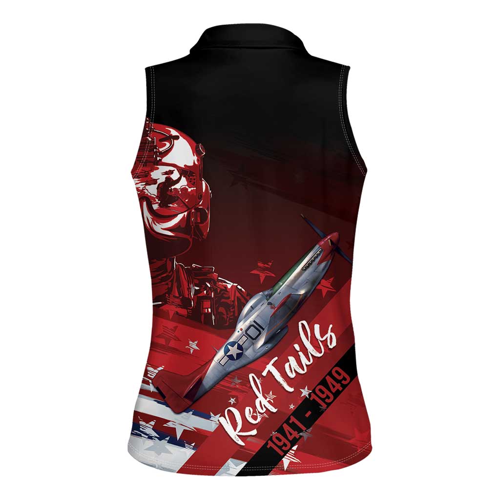 Tuskegee Airmen Red Tails Women Sleeveless Polo Shirt Straighten Up and Fly Right - Black Red - Wonder Print Shop