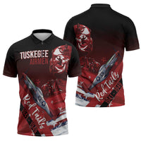 Tuskegee Airmen Red Tails Zipper Polo Shirt Straighten Up and Fly Right - Black Red - Wonder Print Shop