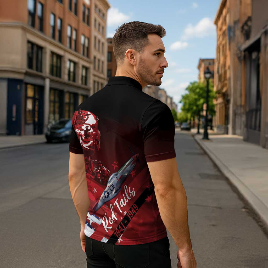 Tuskegee Airmen Red Tails Zipper Polo Shirt Straighten Up and Fly Right - Black Red - Wonder Print Shop