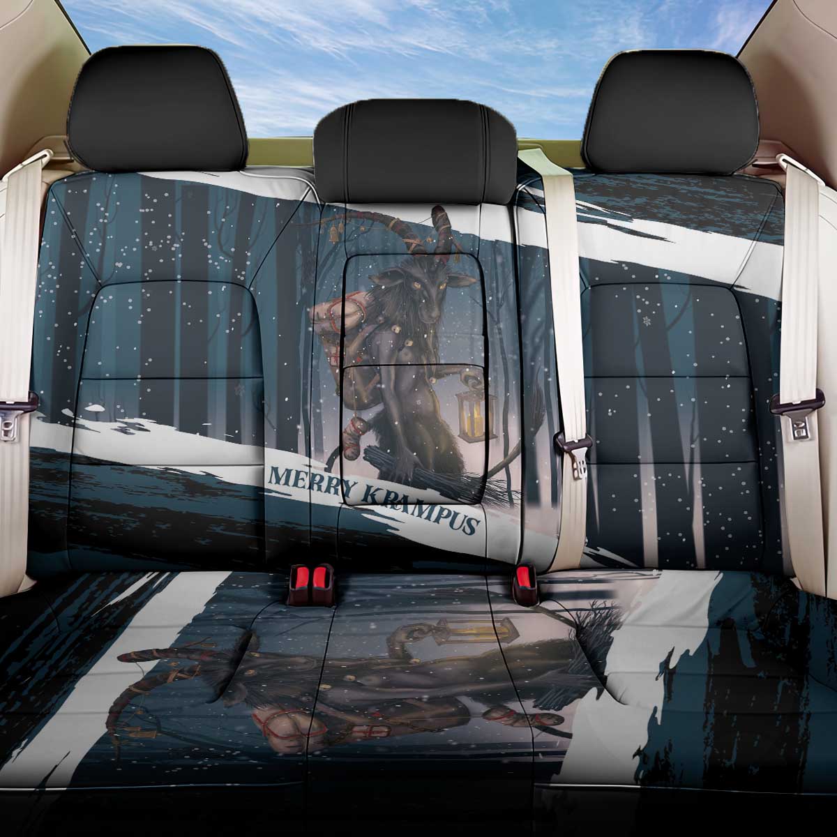 Merry Christmas Back Car Seat Cover Krampus in The Woods - Dark Teal LT7 - Wonder Print Shop