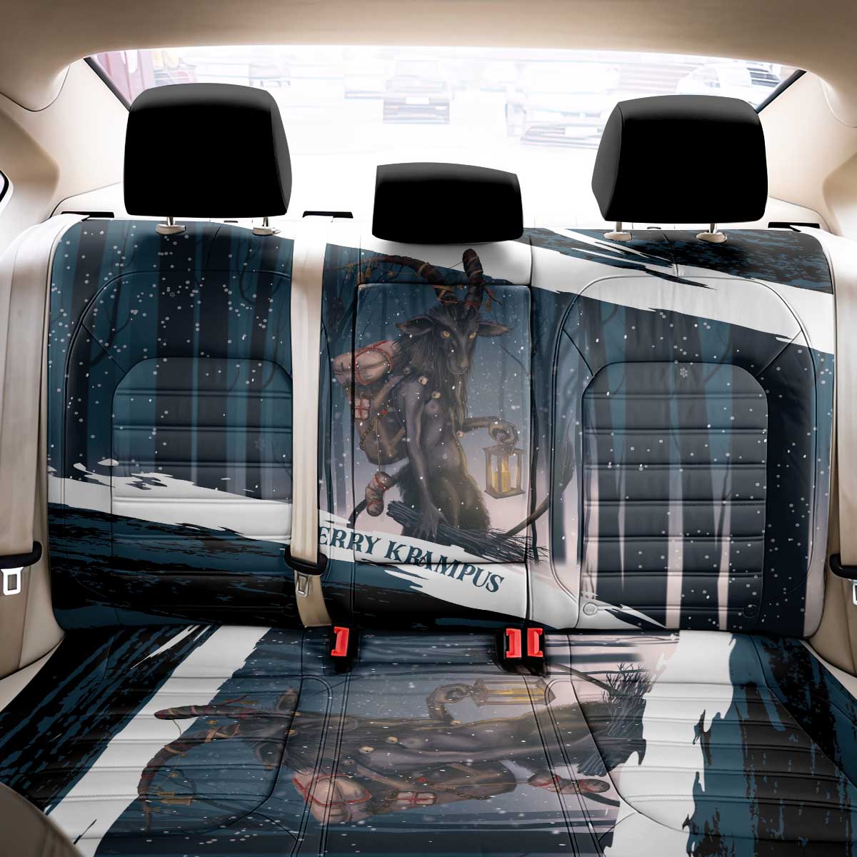 Merry Christmas Back Car Seat Cover Krampus in The Woods - Dark Teal LT7 - Wonder Print Shop