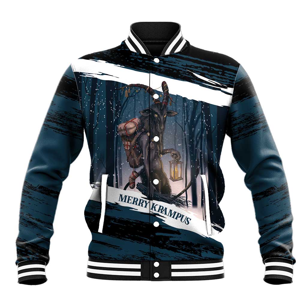 Merry Christmas Baseball Jacket Krampus in The Woods - Dark Teal LT7 - Wonder Print Shop