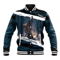 Merry Christmas Baseball Jacket Krampus in The Woods - Dark Teal LT7 - Wonder Print Shop