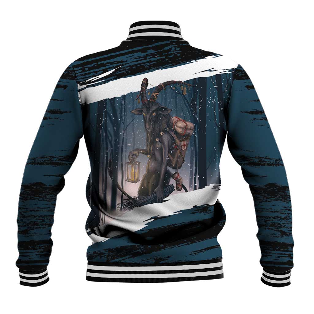 Merry Christmas Baseball Jacket Krampus in The Woods - Dark Teal LT7 - Wonder Print Shop