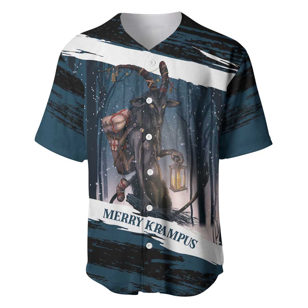 Merry Christmas Baseball Jersey Krampus in The Woods - Dark Teal LT7 - Wonder Print Shop