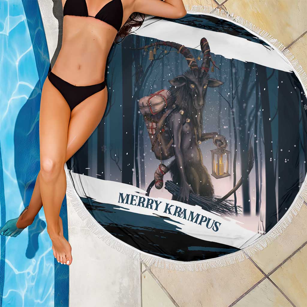 Merry Christmas Beach Blanket Krampus in The Woods - Dark Teal LT7 - Wonder Print Shop