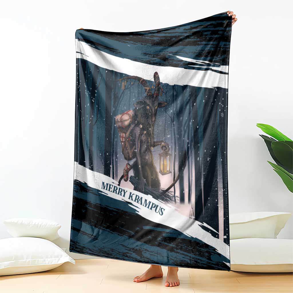 Merry Christmas Blanket Krampus in The Woods - Dark Teal