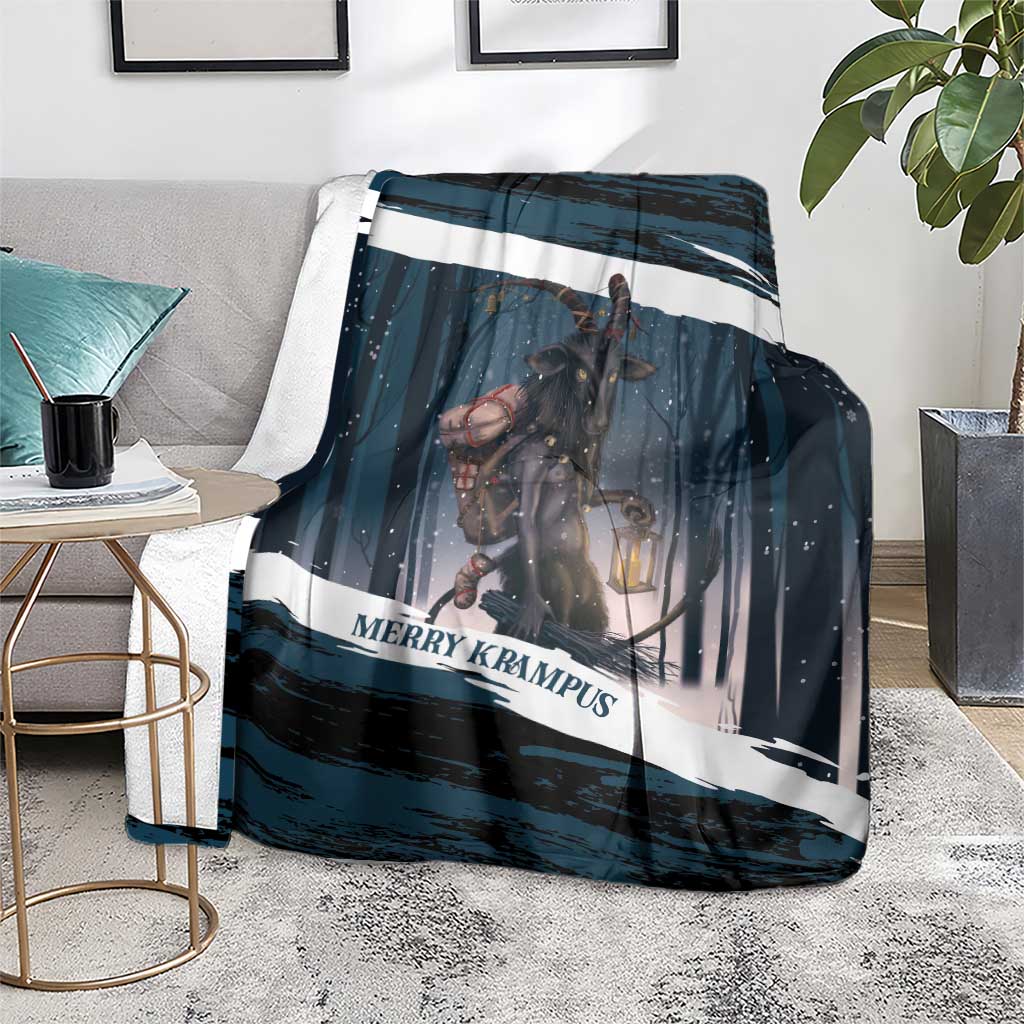 Merry Christmas Blanket Krampus in The Woods - Dark Teal