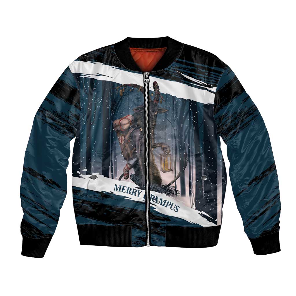 Merry Christmas Bomber Jacket Krampus in The Woods - Dark Teal LT7 - Wonder Print Shop