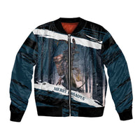 Merry Christmas Bomber Jacket Krampus in The Woods - Dark Teal LT7 - Wonder Print Shop