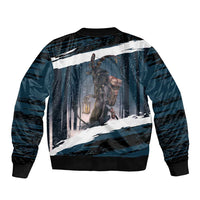 Merry Christmas Bomber Jacket Krampus in The Woods - Dark Teal LT7 - Wonder Print Shop