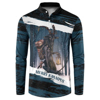 Merry Christmas Button Sweatshirt Krampus in The Woods - Dark Teal LT7 - Wonder Print Shop