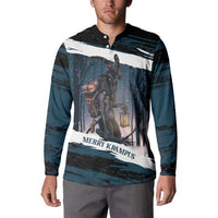 Merry Christmas Button Sweatshirt Krampus in The Woods - Dark Teal LT7 - Wonder Print Shop