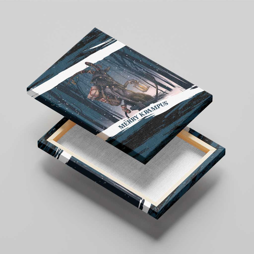 Merry Christmas Canvas Wall Art Krampus in The Woods - Dark Teal LT7 - Wonder Print Shop