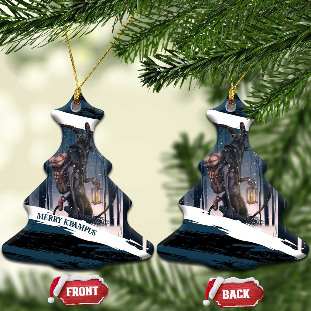 Merry Christmas Ceramic Ornament Krampus in The Woods - Dark Teal LT7 - Wonder Print Shop