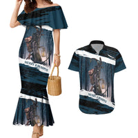 Merry Christmas Couples Matching Mermaid Dress and Hawaiian Shirt Krampus in The Woods - Dark Teal LT7 - Wonder Print Shop