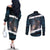 Merry Christmas Couples Matching Off The Shoulder Long Sleeve Dress and Long Sleeve Button Shirt Krampus in The Woods - Dark Teal