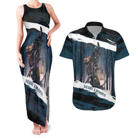 Merry Christmas Couples Matching Tank Maxi Dress and Hawaiian Shirt Krampus in The Woods - Dark Teal LT7 - Wonder Print Shop