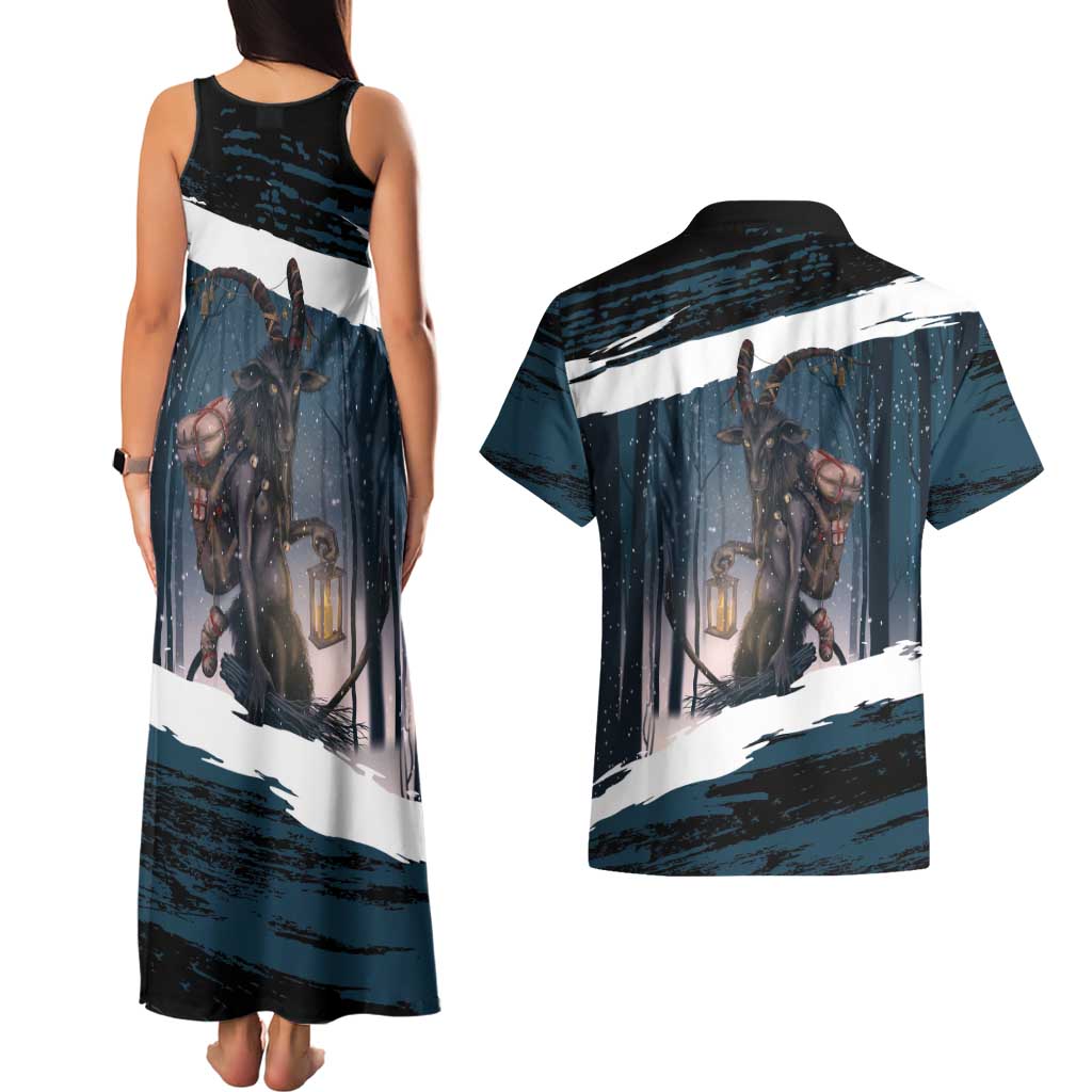 Merry Christmas Couples Matching Tank Maxi Dress and Hawaiian Shirt Krampus in The Woods - Dark Teal LT7 - Wonder Print Shop
