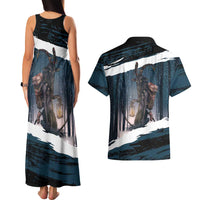 Merry Christmas Couples Matching Tank Maxi Dress and Hawaiian Shirt Krampus in The Woods - Dark Teal LT7 - Wonder Print Shop