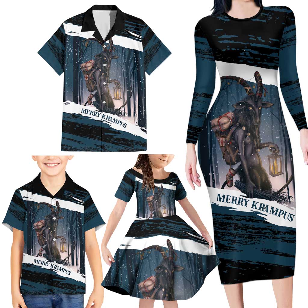 Merry Christmas Family Matching Long Sleeve Bodycon Dress and Hawaiian Shirt Krampus in The Woods - Dark Teal LT7 - Wonder Print Shop