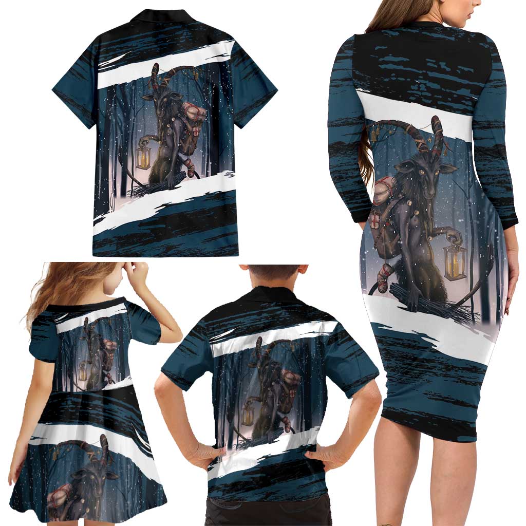 Merry Christmas Family Matching Long Sleeve Bodycon Dress and Hawaiian Shirt Krampus in The Woods - Dark Teal LT7 - Wonder Print Shop