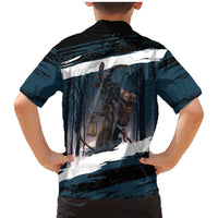 Merry Christmas Family Matching Mermaid Dress and Hawaiian Shirt Krampus in The Woods - Dark Teal LT7 - Wonder Print Shop