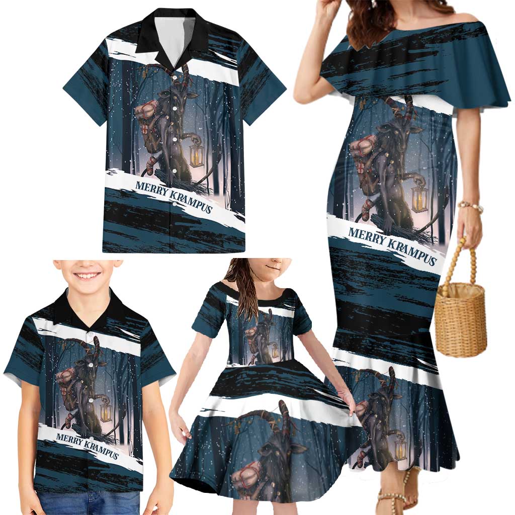 Merry Christmas Family Matching Mermaid Dress and Hawaiian Shirt Krampus in The Woods - Dark Teal LT7 - Wonder Print Shop