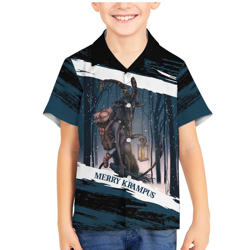 Merry Christmas Family Matching Mermaid Dress and Hawaiian Shirt Krampus in The Woods - Dark Teal LT7 - Wonder Print Shop