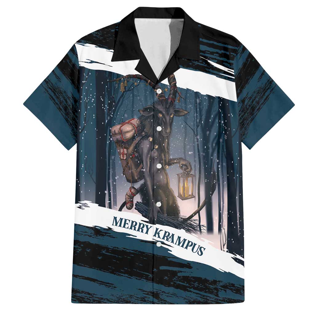 Merry Christmas Family Matching Off Shoulder Short Dress and Hawaiian Shirt Krampus in The Woods - Dark Teal LT7 - Wonder Print Shop