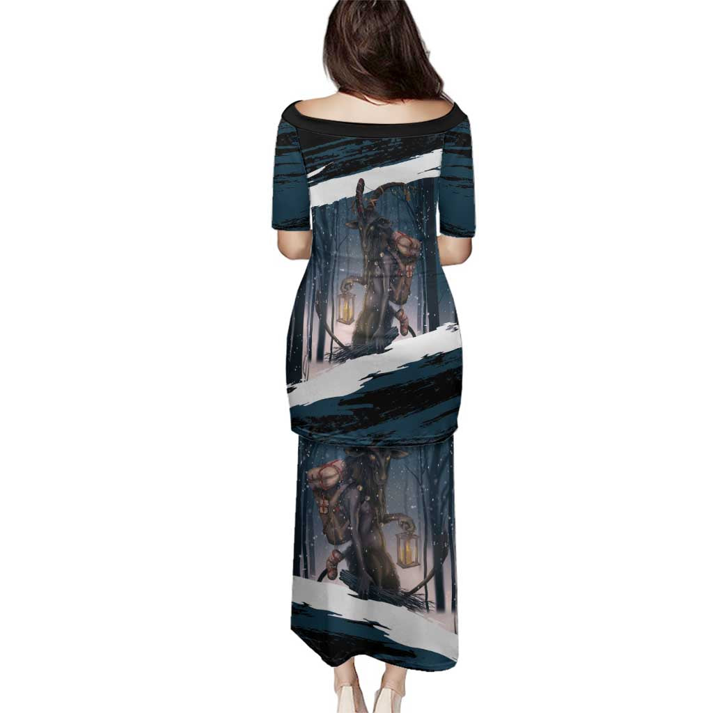 Merry Christmas Family Matching Puletasi and Hawaiian Shirt Krampus in The Woods - Dark Teal - Wonder Print Shop