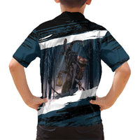 Merry Christmas Family Matching Short Sleeve Bodycon Dress and Hawaiian Shirt Krampus in The Woods - Dark Teal - Wonder Print Shop