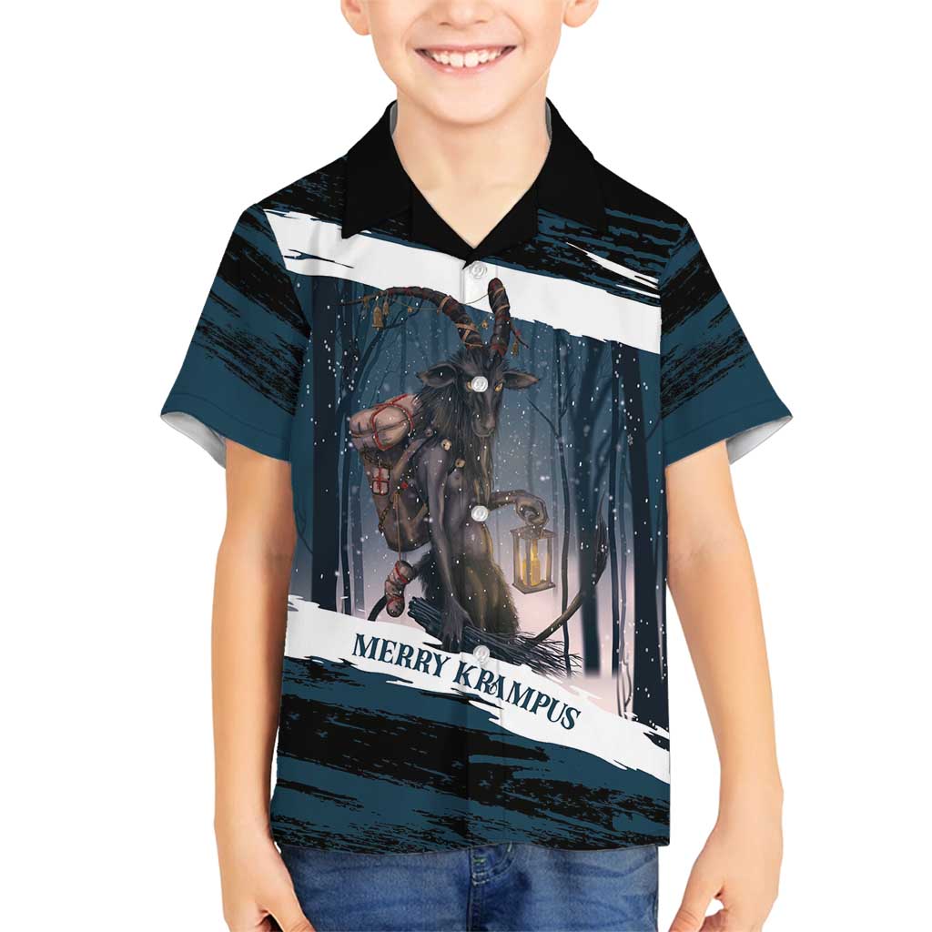 Merry Christmas Family Matching Tank Maxi Dress and Hawaiian Shirt Krampus in The Woods - Dark Teal - Wonder Print Shop