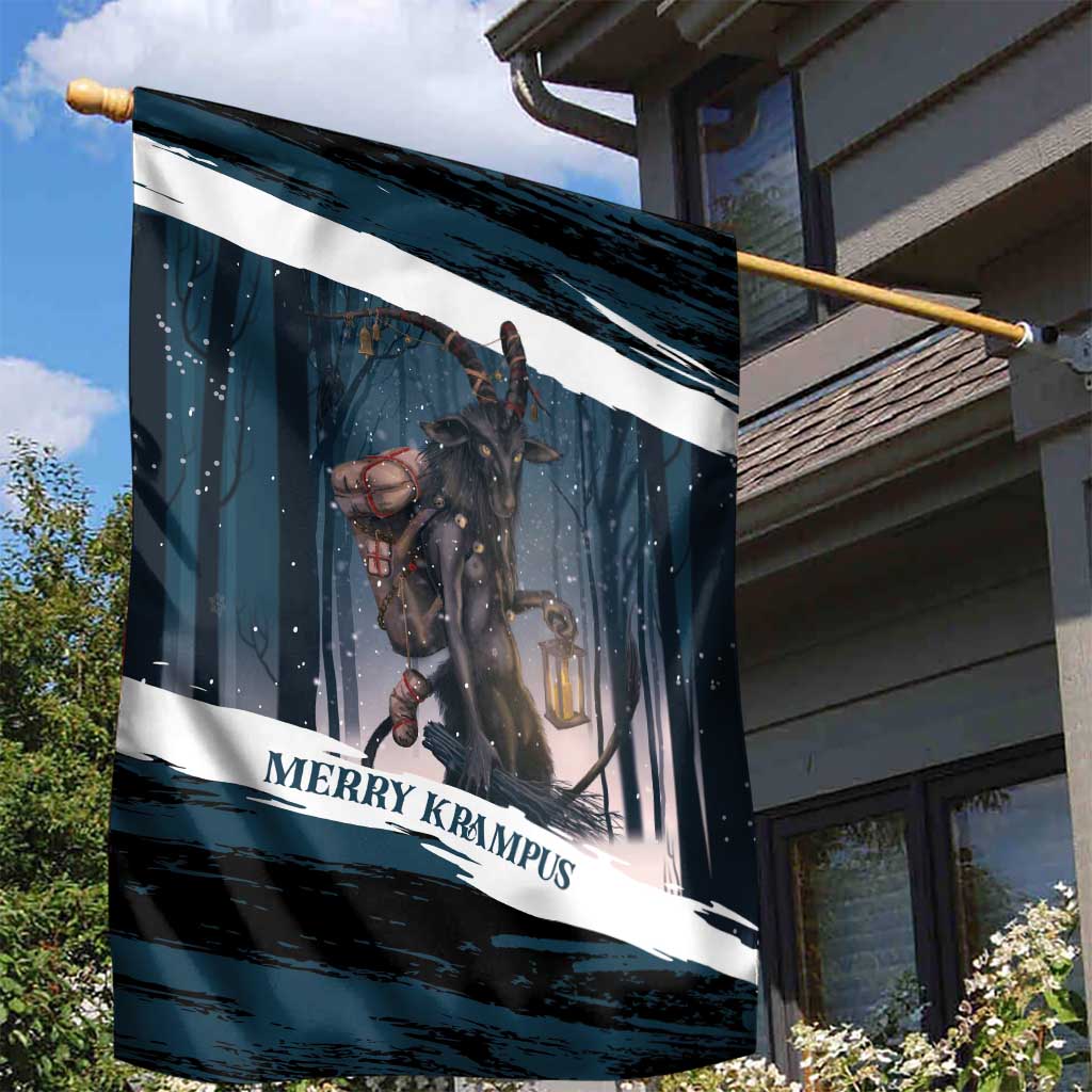Merry Christmas Garden Flag Krampus in The Woods - Dark Teal - Wonder Print Shop