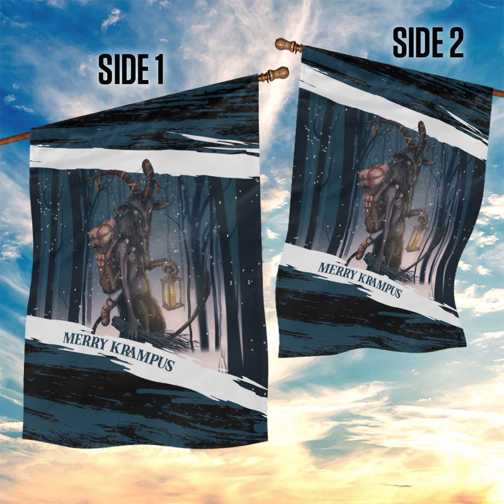 Merry Christmas Garden Flag Krampus in The Woods - Dark Teal - Wonder Print Shop