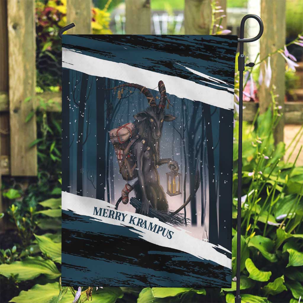Merry Christmas Garden Flag Krampus in The Woods - Dark Teal - Wonder Print Shop