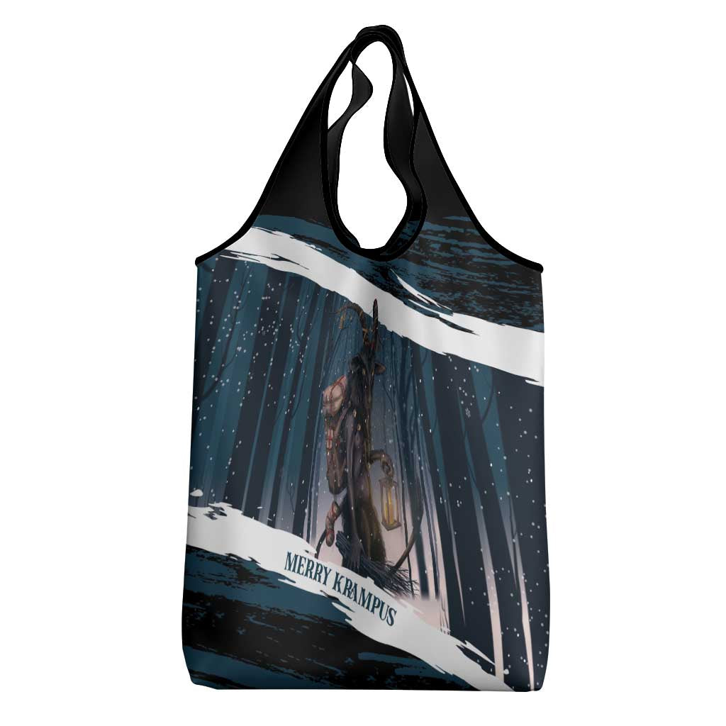 Merry Christmas Grocery Bag Krampus in The Woods - Dark Teal